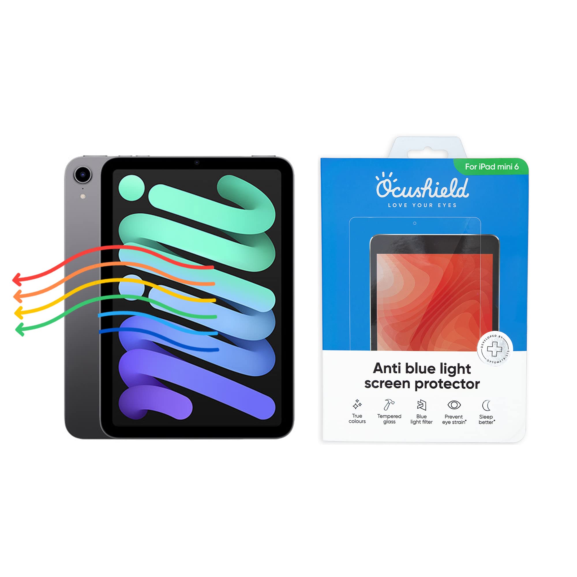 Ocushield Anti Blue Light Tempered Glass Screen Protector for Apple iPad Mini 7 (2024) & iPad Mini 6 (2021) - Blue Light Filter for Eye Protection