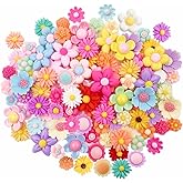 LOPURO Flatback Resin Flower Charms 100PCS Mini Resin Flatback Daisy Flower Beads Charms Cabochons Embellishment for Craft Making Scrapbooking Accessories DIY Hair Clip Decor