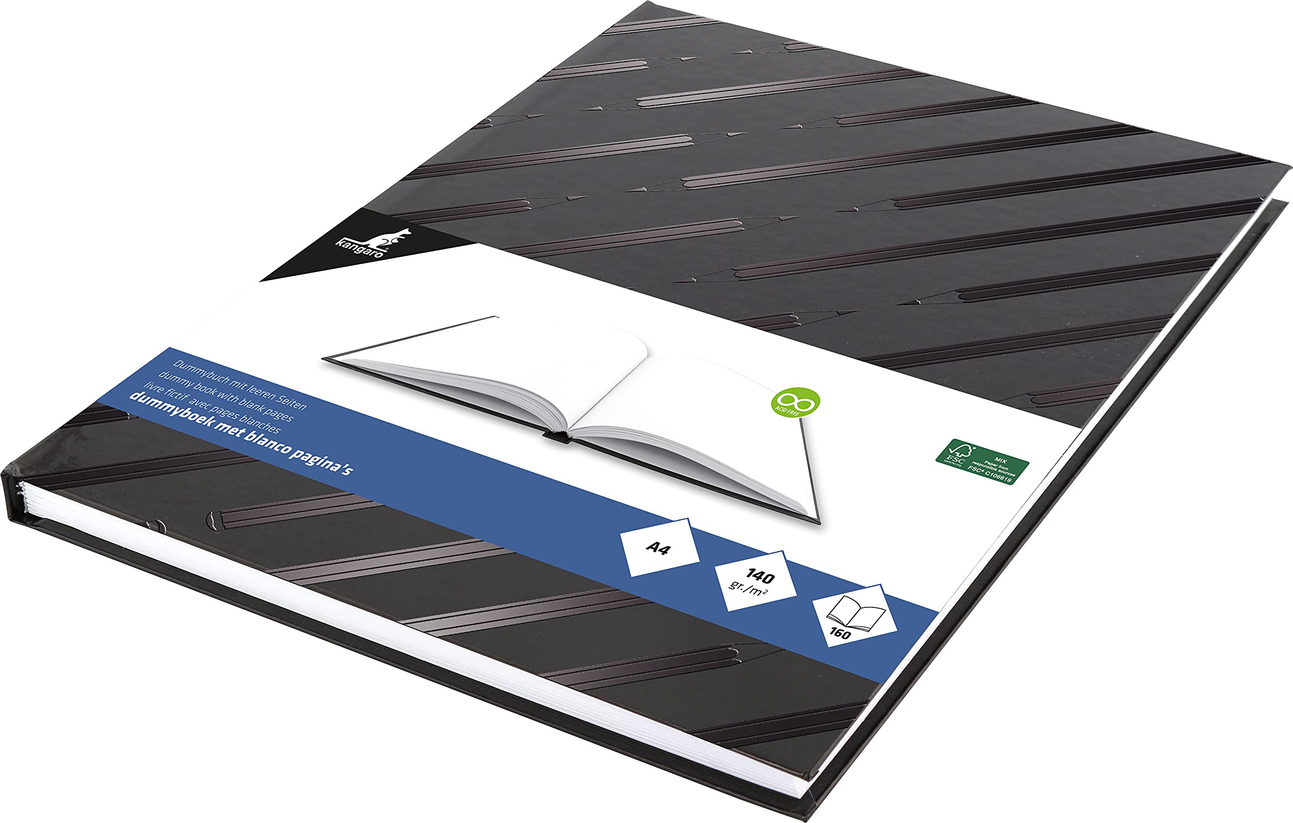 Kangaro K-5584 Blank A4 Sketchbook with Black Hard Cover (29.4 x 21.3 x 1.4 cm), 80 Sheets, 140 g