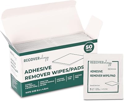 Recoverology Adhesive Remover Wipes Pack of 50 Aloe Free Acetone