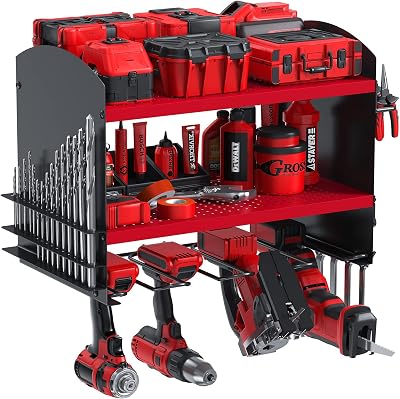 Mutool Power Tool Organizer Drill Charging Station 4 Tool Wall Mounted Red