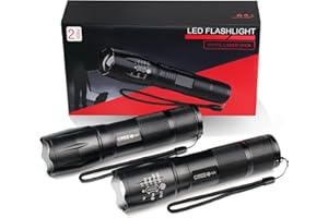 LED Flashlight 2 Pack, Small Flashlights High Lumens with 5 Modes, Waterproof Zoomable Tactical Flash Light for Camping Bikin