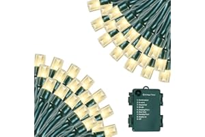 FAIRYGLIM Battery Operated Christmas Lights, 33 FT 100 LED Mini String Lights with Timer and 8 Modes, Green Wire Outdoor Waterproof String Lights for Tree Xmas Indoor Holiday Party Garden Decor, Warm White