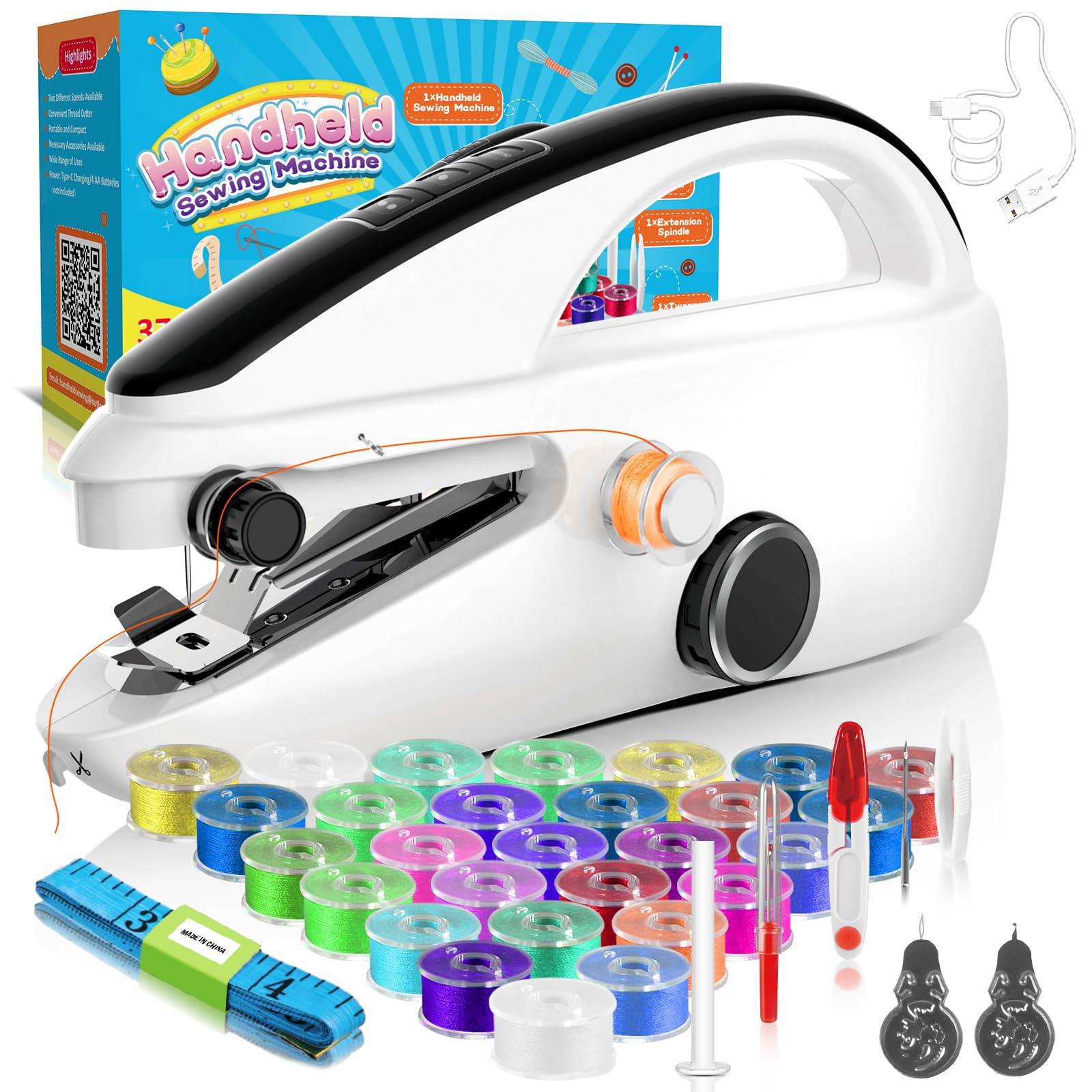 Photo 1 of 37PCS Accessories Handheld Sewing Machine, Rechargeable Mini Sewing Machine for Beginners and Adults, 2 Modes Portable and Easy to Use for DIY, Clothes, Home and Travel