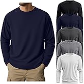 Ficerd 5 Pack Mens Big and Tall Shirts Cotton Long Sleeve Top Loose Casual Basic Shirts Crewneck Oversize Multipack Tee