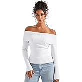 SUUKSESS Women Off Shoulder Sweaters Long Sleeve Ribbed Knit Going Out Fall Tops Blouse
