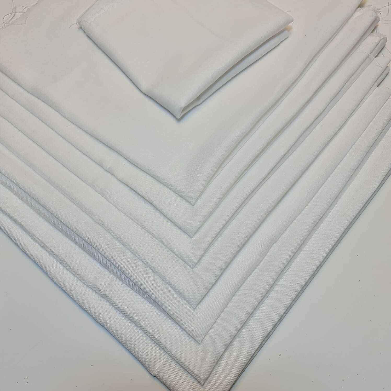 White Plain/Solid Soft 100% Cotton Muslin (Mulmul/Voile/Cheesecloth) Fat Quarter Bundles Approx (50x50cm) Square Cuts Suitable for Cheese Straining Filtering Steaming (Pack of 24 Pieces)