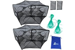 Drasry Black Fishing Bait Trap Foldable Fish Net for Minnow Crab Crayfish Crawdad Shrimp Trap Cast Net Dip Cage Collapsible Easy Use 4 6 Hole Fishing Accessories