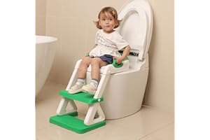 MANGOHOOD Potty Training Seat - Toddlers Potty Training Toilet with Step Stool Ladder, Toddler Toilet Seat for Kids Boys Girls, Upgrade Training Ladder with Anti-Slip Pads, Comfortable, Safe (Green）