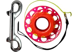 Aquatic Hunt - 100ft (30M) Finger Reel/Spool with 4" SS Double End Clip, Yellow Nylon Line, Compact & Durable Dive Reel for Cave, Wreck, Technical & Safety Diving (Pink Spool)