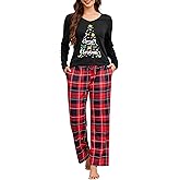 difficort Womens Christmas Pajamas Long Sleeve Print Tops and Pants Soft Two Piece Xmas Pjs Sleepwear Set with Pockets