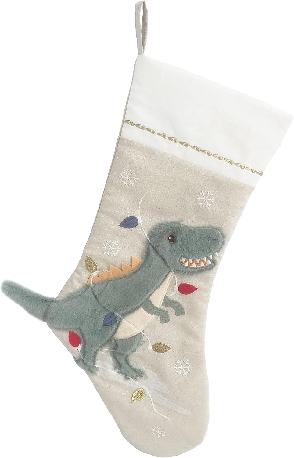 Stockings & Holders - MON AMI Festive Dino Linen Christmas Stocking, Christmas Décor, X Mas, Perfect for monogramming
