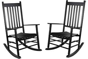 GnL Recsports Patio Rocking Chair, Outdoor Rocking Chair, Wood Porch Rocker, Wooden Rocking Chair for Adult for Garden, Lawn, Balcony, Backyard and Patio (2 Black)