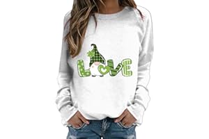 GENERIC St. Patrick's Day Sweatshirt Womens Funny Shamrock Printed Clover Long Sleeve Casual Irish Heart Printed Graphic Pullover