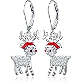 SHAOAN 925 Sterling Silver Christmas Reindeer Dangle Drop Earrings Animal Leverback Earring Christmas Jewelry Gifts for Women