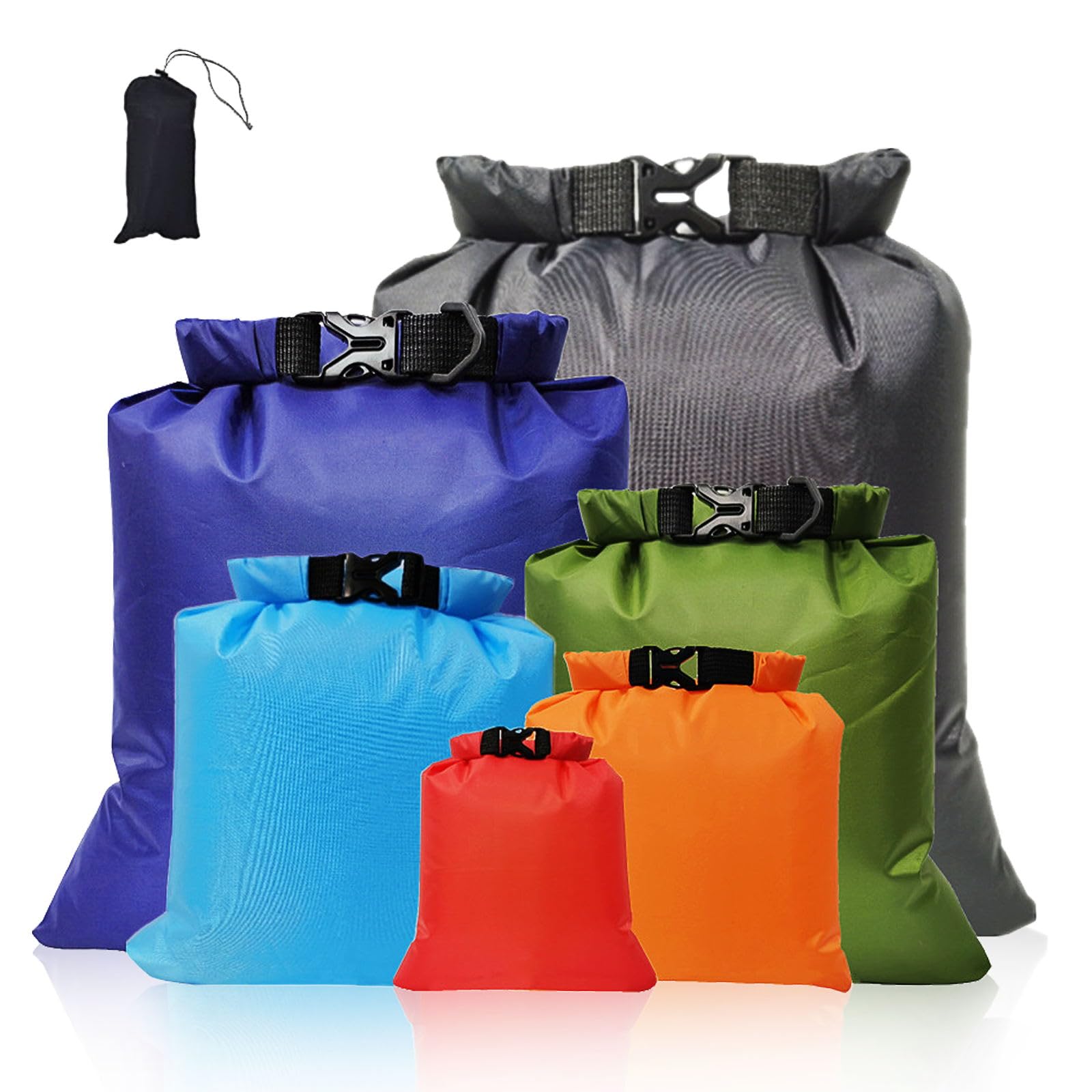 6 Pcs Waterproof Dry Bags，Camping Travel Backpacking Dry Sacks Waterproof Bags for Kayaking Rafting Boating Hiking，Lightweight Dry Sacks Set (1.5L+2.5L+3L+3.5L+5L+8L)