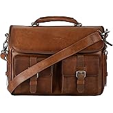 VELEZ Tan Full Grain Leather Messenger Bag for Men - 15" Laptop Briefcase - Mens Vintage Business Crossbody Computer Bags