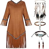 Foaincore 5 Pcs Indian Costume Set Native Princess Costume Supplies for Halloween