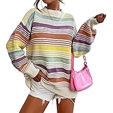 Womens Striped Pullover Sweater Long Sleeve Crew Neck Color Block Fall Outfits Oversized Knit Sweater Tops