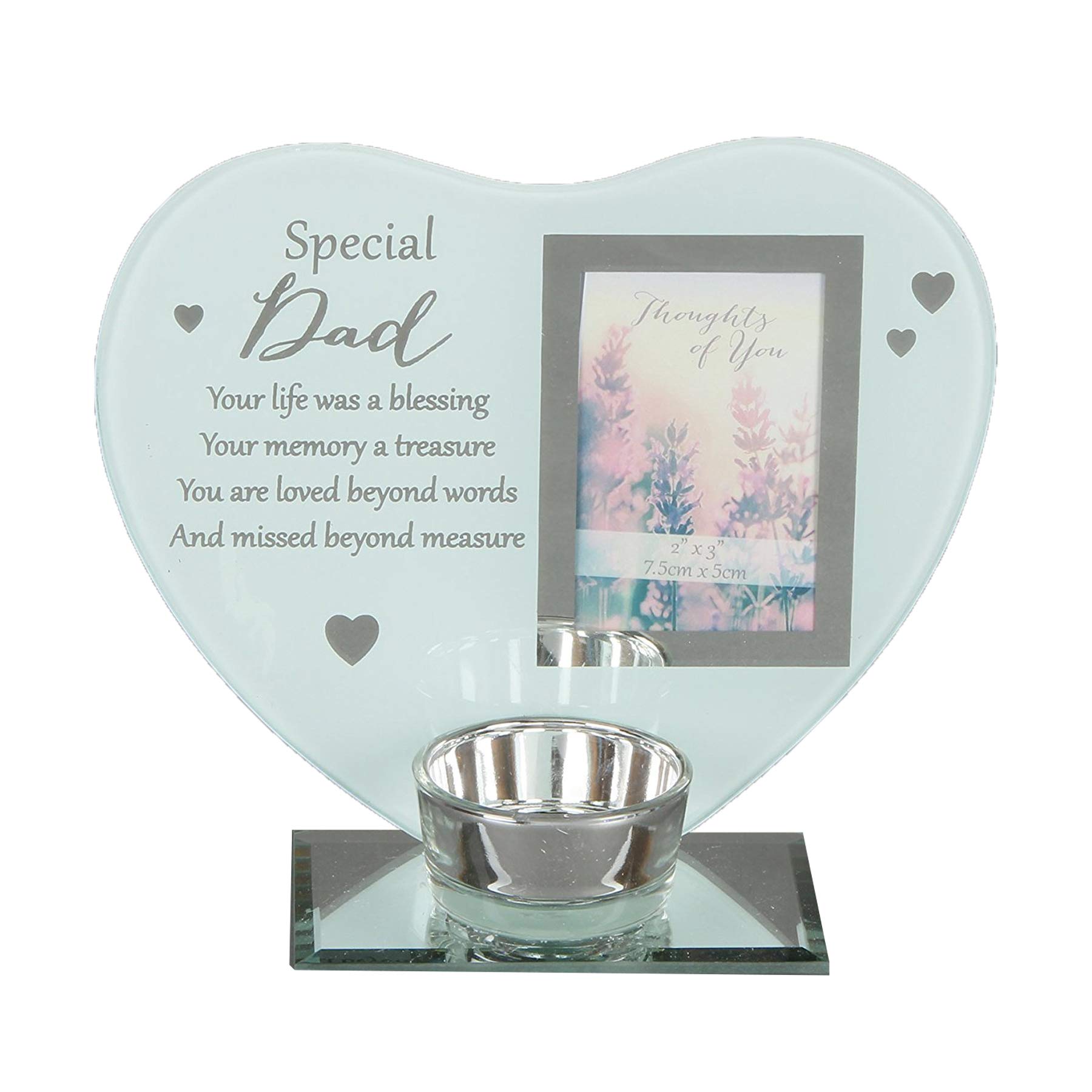 Glass Photo Frame Memorial Tea Light Candle Holder - Dad 8999