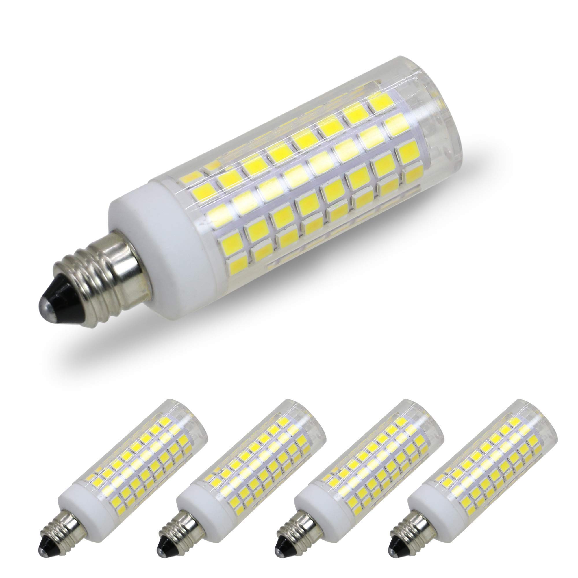Photo 1 of [4-Pack] E11 LED, All-New (102LEDs) E11 Led Bulbs, 8W 75W-100W Equivalent, 850 LM, Daylight 6000K, Dimmable,E11 Mini Candelabra Base, JD T3/T4 360 Degree Beam Angle for Indoor Decorative Lighting.