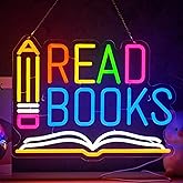 Read Books Neon Sign Read More Books Neon Signs for Wall Decor Pencil and Book USB Dimmable LED Lights for Student Suitable for Classroom Bookstore Library Museum Study Room Gift for Teen Boys Girls Christmas