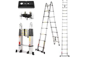 DAJIANGLX 16.5FT Telescoping A Frame Ladder with Tool Tray, 2-In-1 Extension Ladder, Multi-Purpose Aluminum Telescopic Ladders with Ladder Stabilizer Wheels, Folding Foldable Extendable Ladder for Home Outdoors