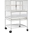 YOKOLO Large Bird Cage 32-inch Wrought Iron Parrot Cage with Transparent Observation Board and Wheel for Parakeet Cockatiel Lovebird Conures Pigeons,Removable Rolling Stand Stackable