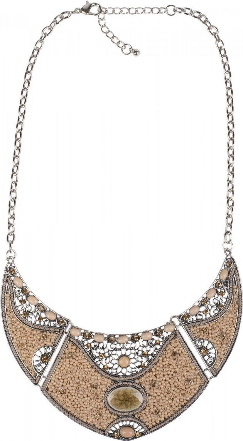 styleBREAKER necklace statement necklace, with pearls and rhinestone ornament, three part, ladies 05030015, color:Light Brown