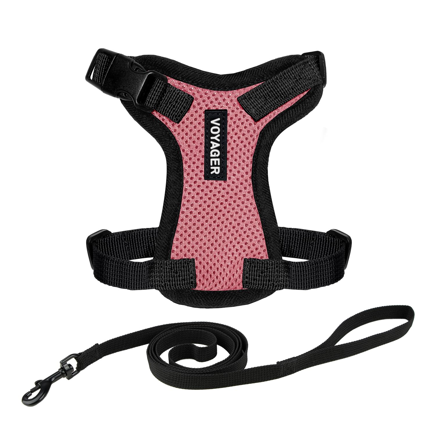 Voyager Step-in Lock Cat Harness and Reflective Cat Leash with Neoprene Handle by Best Pet Supplies - Supports Small, Medium and Large Breed Cats, Pink/ Black Trim, size XXXS - 5ft — image 1