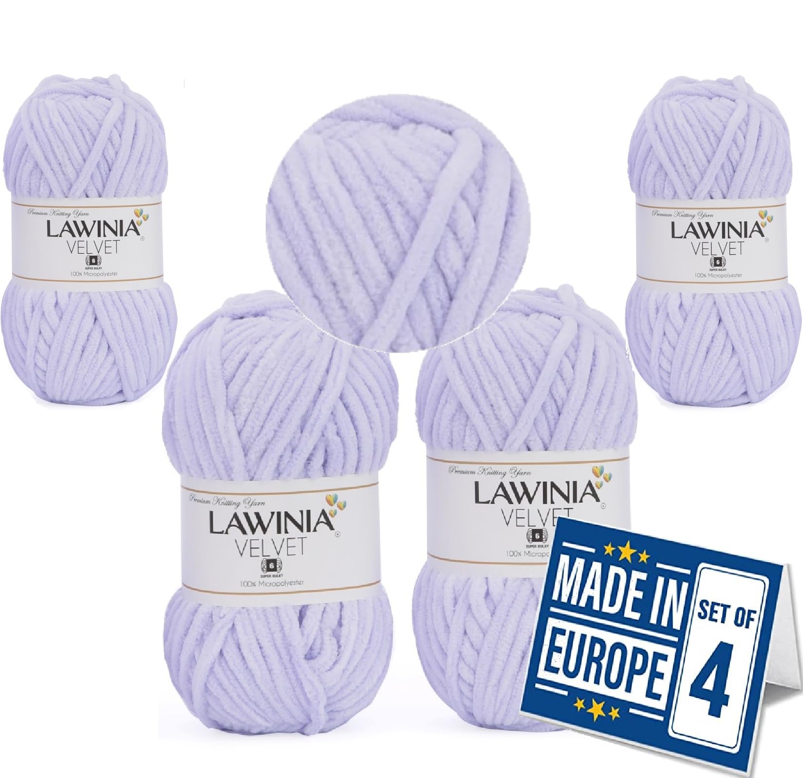 LAWINIA -Velvet Premium Soft Chenille Yarn Chunky, Velvet Yarn Crochet, Does NOT SHED, Plush Blanket Wool for Crochet, Thick Chunky Wool for Knitting, Pack of 4