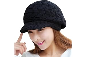 Loritta Womens Winter Beanie Hats Thick Warm Knitted Chunky Soft Slouchy Cap with Visor Brim