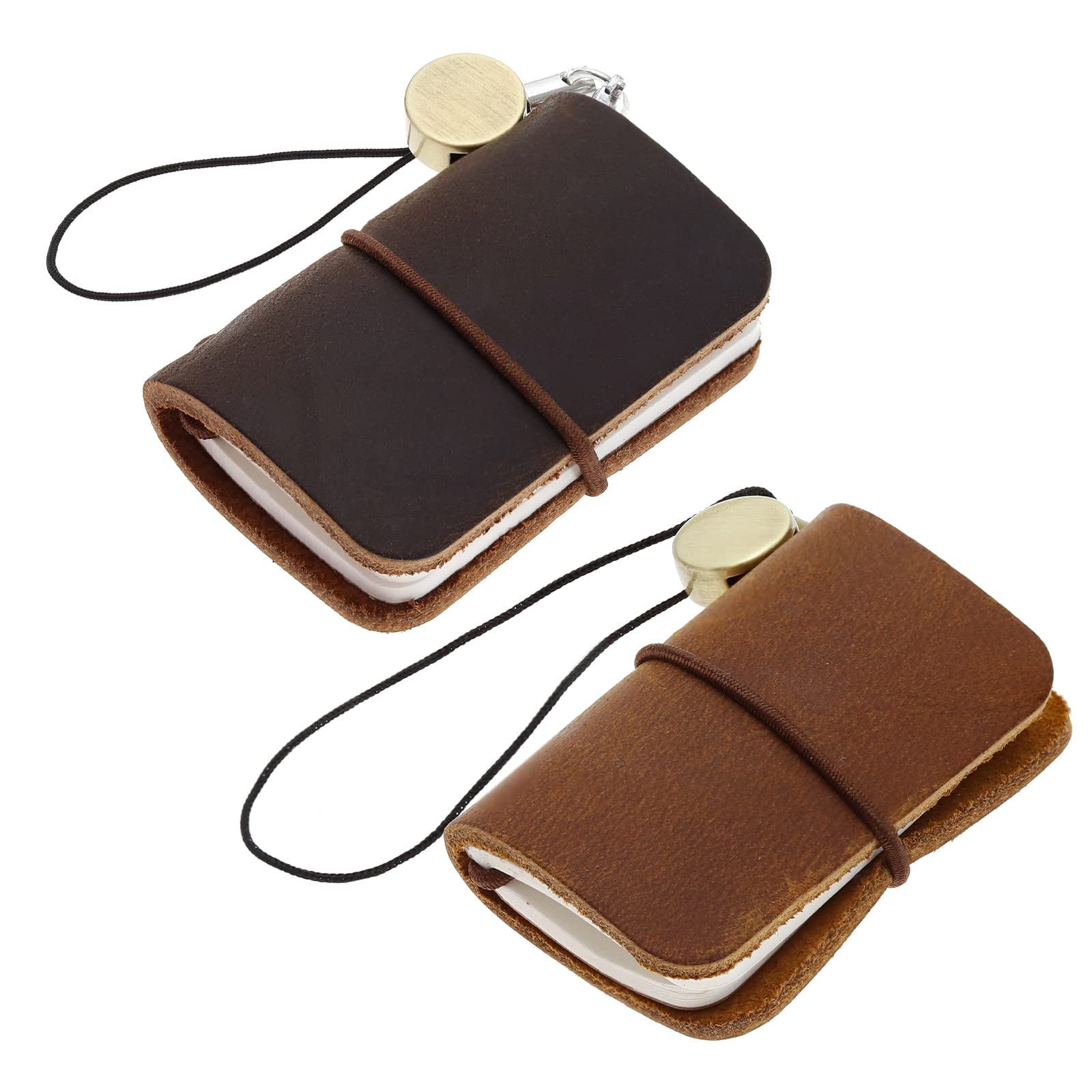 2PCS Tiny Leather Travelers Notebook Refillable Journal Miniature Notebook Pocket Diary for Doll Vintage Mini Size 48x32x15 mm Brown & Coffee