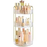 SONGMICS Makeup Organizer, 3-Tier Round Rotating Skincare Organizer Countertop, Customizable, Toiletries Vanity Organizer, La