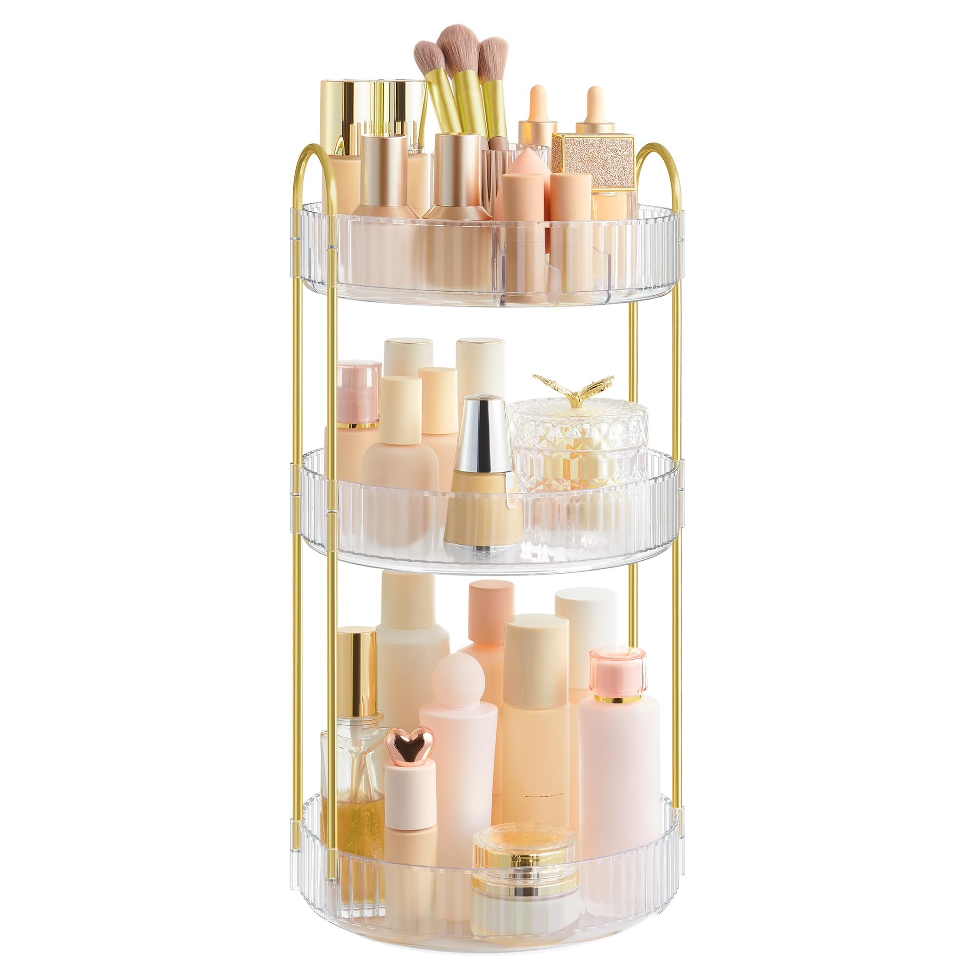 SONGMICS Makeup Organizer, 3-Tier Round Rotating Skincare Organizer Countertop, Customizable, Toiletries Vanity Organizer, Lazy Susan, Gift, Transparent UJKA011W02 Image SONGMICS Makeup Organizer, 3-Tier Round Rotating Skincare Organizer Countertop, Customizable, Toiletries Vanity Organizer, Lazy Susan, Gift, Transparent UJKA011W02 Image