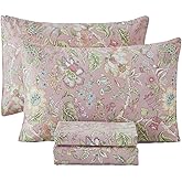URBONUR Pink Floral Sheet Set Full Size 4-Pieces 100% Cotton Percale Sheets for Full Bed Shabby Vintage Flowers Bed Sheets Full Soft Crisp Luxury Bedding Set, Deep Pocket Sheets