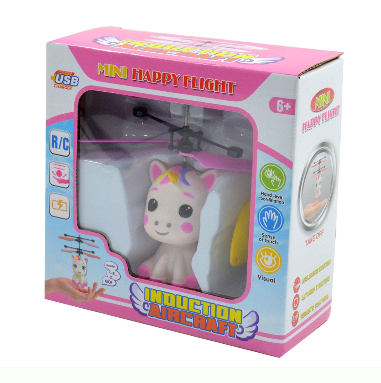 Kögler 54517 - Unicorn Mini Flyer with remote control and USB cable, flying unicorn with LED light effect and propeller, manually controlled, girl aged 6 and over