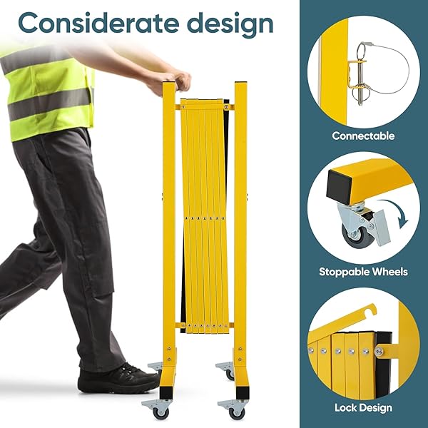 DOLLATE INDUSTRIAL EXPANDABLE METAL BARRICADE, 11.5 FEET RETRACTABLE DRIVE GATE OUTDOOR, FOLDING SECURITY GATE FOR CONSTRUCTION SITE ELEVATOR TRAFFIC CONTROL GARAGE, YELLOW AND BLACK