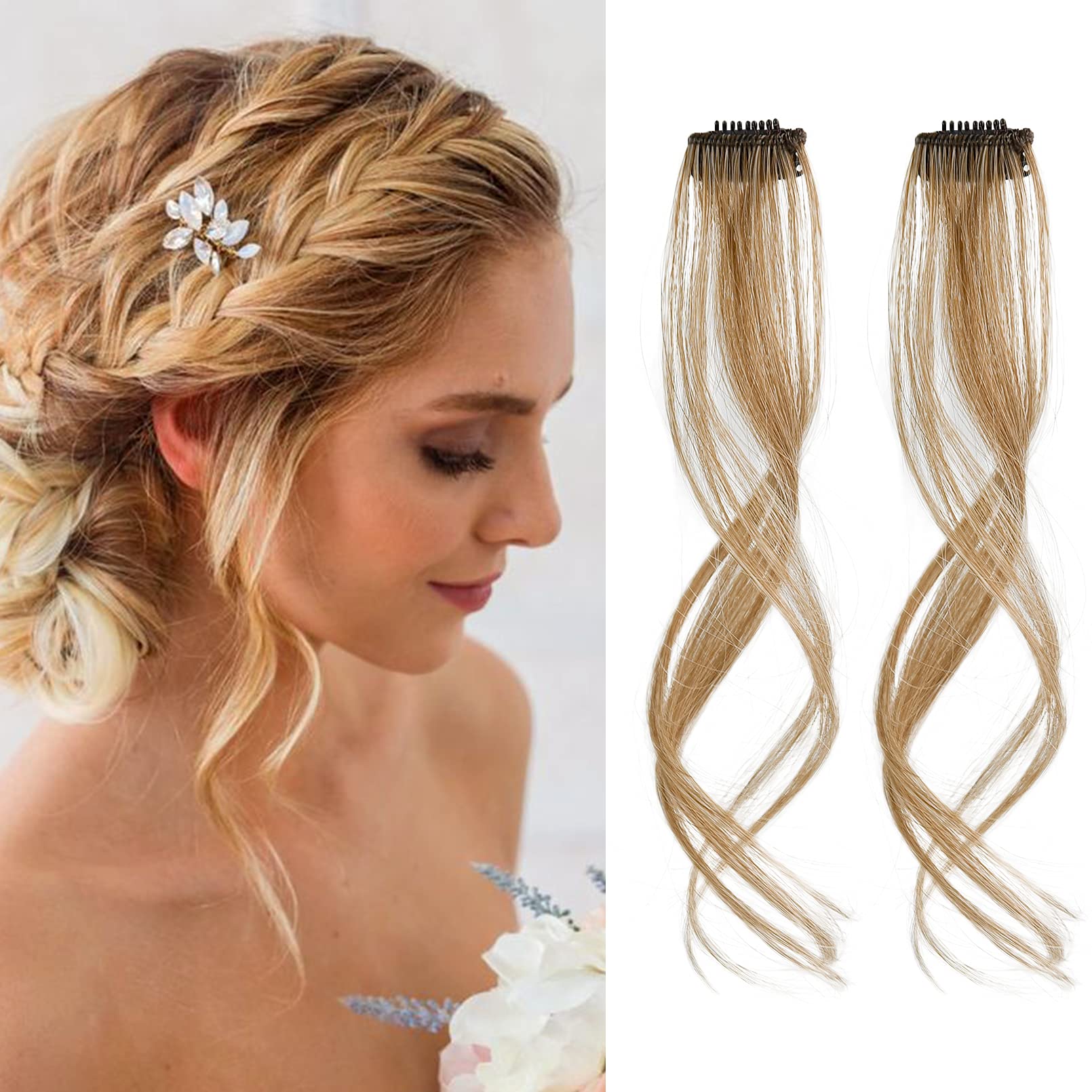 REECHO Long Side Air Bangs, Wavy Curly Clip in Curtain Bangs Front Side Bangs Face-Framing Highlights for Women Daily Use 2 PCS Set Long Temples — image 1