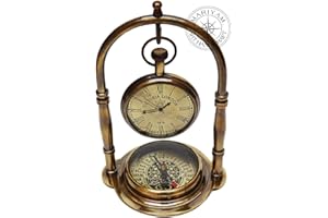 MARIYAM ART HANDICRAFT Nautical Clock Ship Table Clock Brass Desk Clock Maritime Brass Compass with Antique Victoria London Pocket Watch