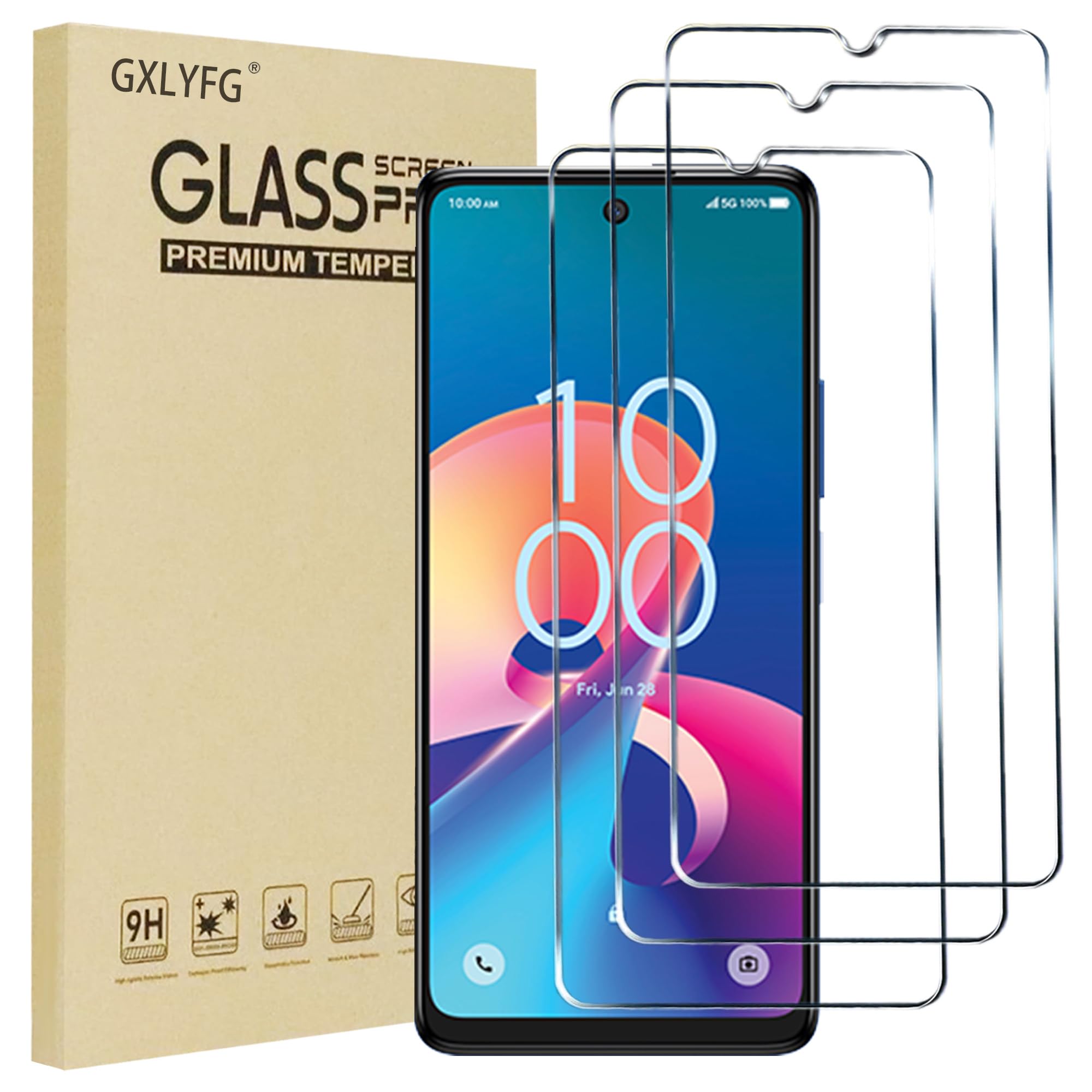 GXLYFG 3 Pack Tempered Glass Screen Protectors for TCL K32 5G/TCL K33 5G, Anti Scratch, Bubble Free, 9H Hardness