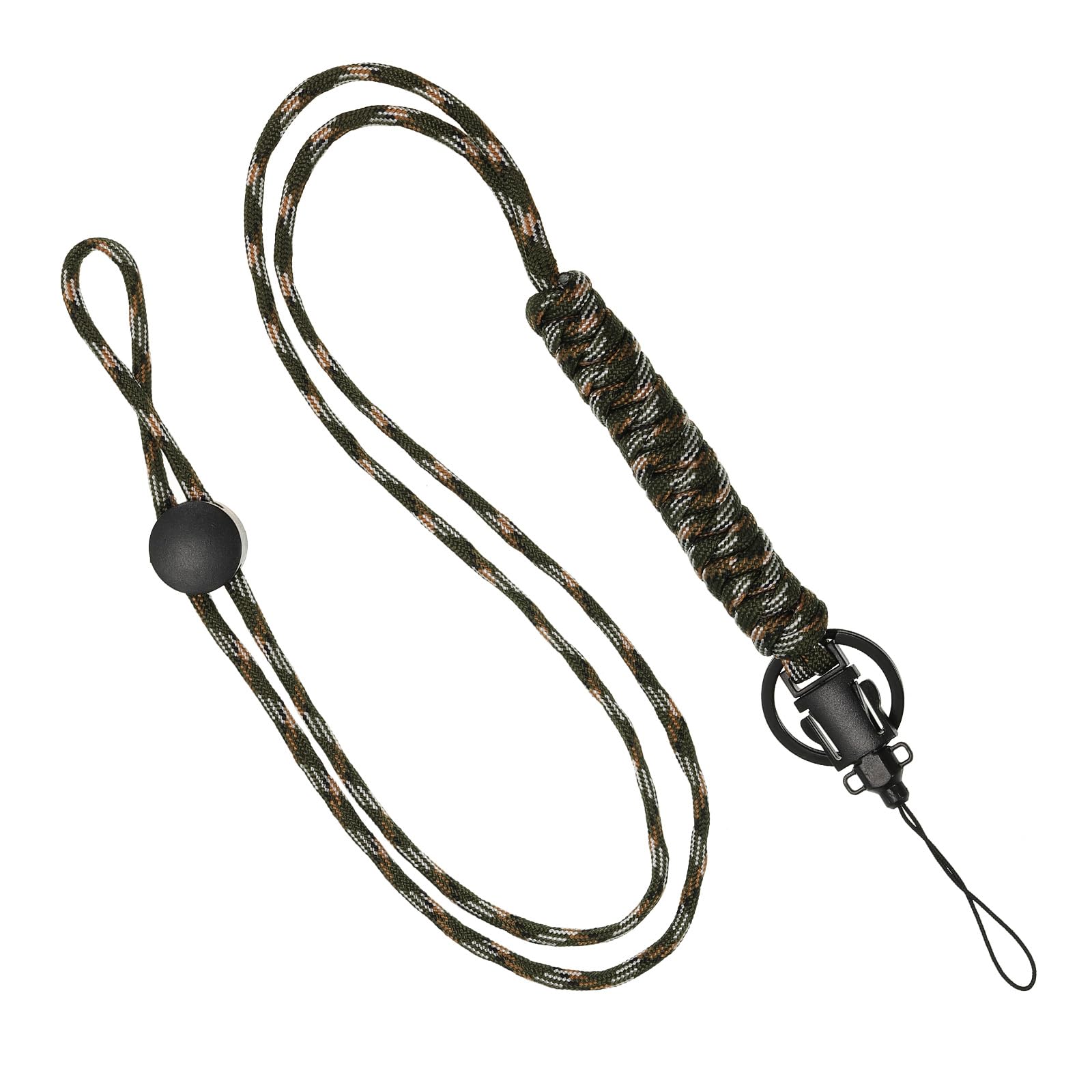 PATIKIL 23.6 Inch Paracord Lanyard, Braided Lanyard Necklace Keychain Adjustable Badge Lanyard for Keys ID Card Badge Holder, Green Camo