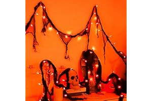 YAOZHOU Halloween Fairy String Lights Indoor,Orange Battery Operated Lights, 30LED Battery Powered Timer 8 Mode 9.9Ft, Fall Garland with Black Cloth Gauze for Party Room Mental Fireplace Decorations (1PACK)