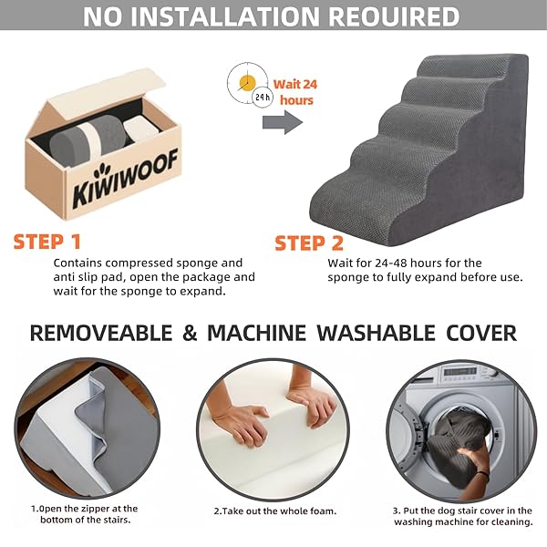 7 STEP PET STAIRS RAMP FOR HIGH BEDS SOFAS 22-42 INCH, NON-SLIP DOG STAIRS FOR SMALL OLD MEDIUM LARGE XL DOGS CATS, STURDY 75 POUNDS 33D FOAM BALANCED 6-TIER LADDER WITH MACHINE WASHABLE COVER