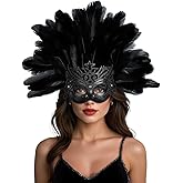 UQJE Venetian Feather Headpiece Mask for Women Luxury Feather Headwear Masquerade Mask for Halloween, Mardi Gras