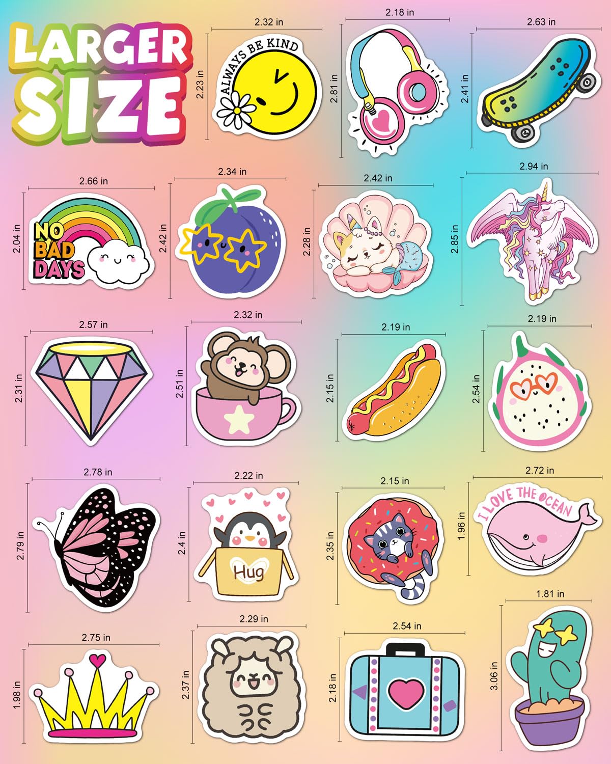 Water Bottle Stickers for Kids, 100 PCS Waterproof Cute Fun Vinyl Stickers Pack for Girls Boys