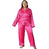 Vozanet Women's Plus Size Button Down Pajama Sets Satin Silky Long Sleeve Long Pants Sleepwear Loungewear Nighty XL to 5XL