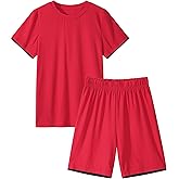 Somaibo Boys Athletic Short Sets 2 Piece T-Shirt and Shorts for Kids Loose Mesh Outfit Sets