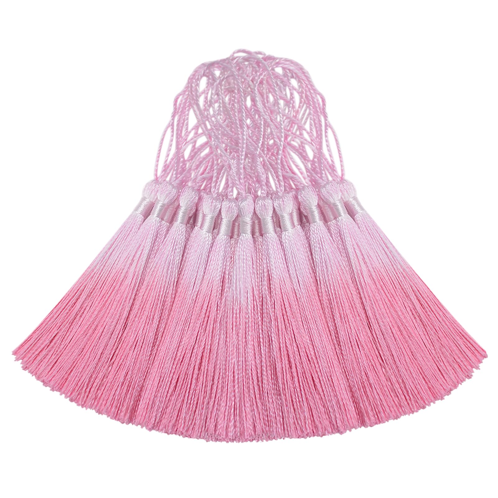 50PCS Mini Silk Tassel for Craft DIY Bookmark Cute Jewellery Making Beaded, Girl Earring, Keyring, Graduation, Small Key, Long Ribbon Fabric Sewing, Curtain Trim Door Home Decor (Pink)