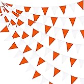 32Ft Orange White Triangle Flag Fabric Banner Pennant Garland Bunting Streamers for Fall Decor Autumn Wedding Birthday Party Thanksgiving Day Graduation Home Nursery Outdoor Garden Hanging Decoration